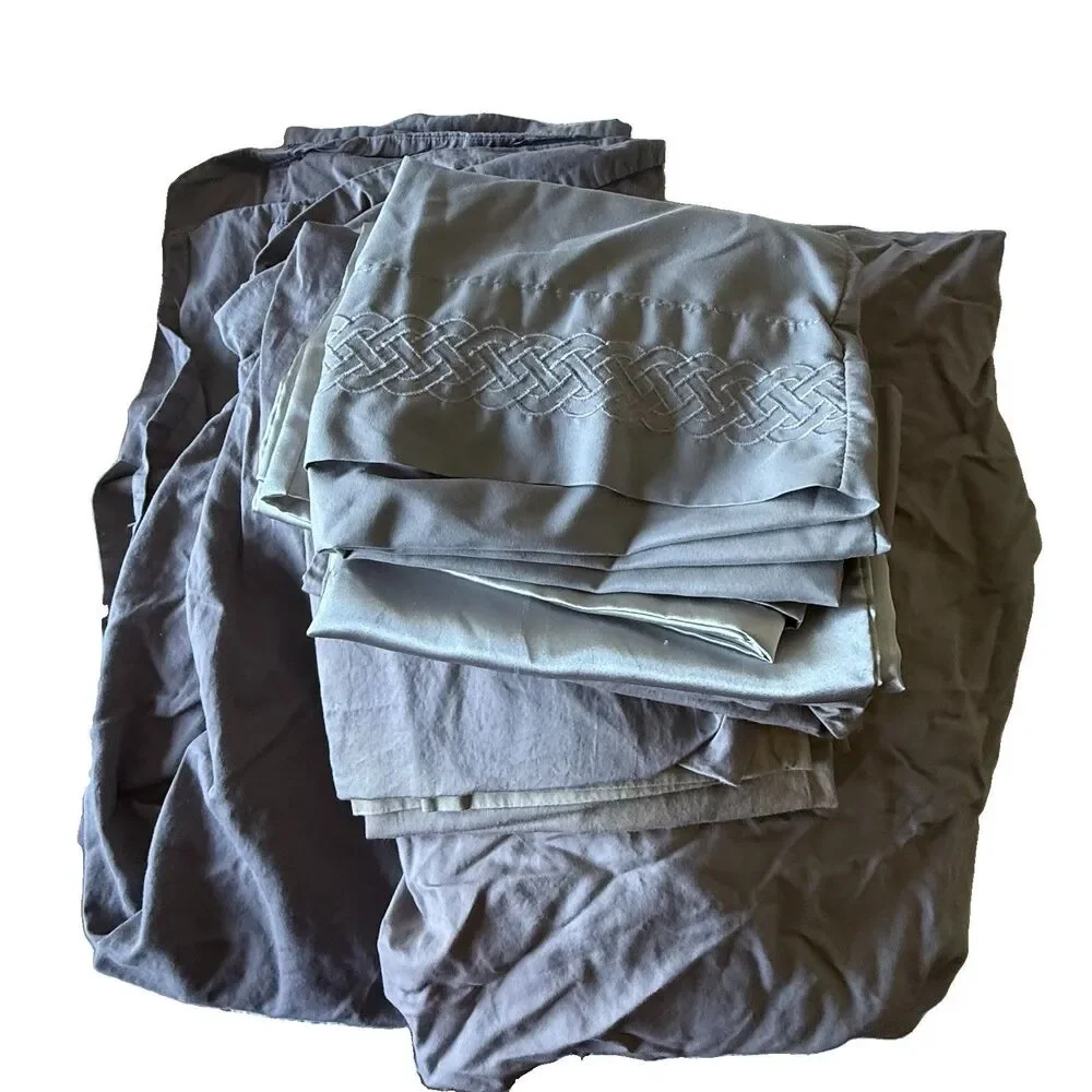 RV Queen Camper Microfiber Sheet Set Grey Fitted Flat 4 Pillow Cases, Clean